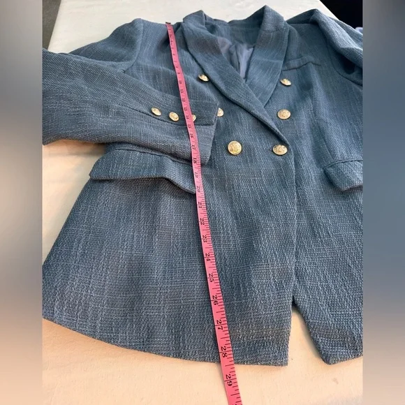 Unbranded Nubby Tweed Slate Blue Blazer With Gold Buttons Very Chic!! Sz XL - Picture 12 of 15